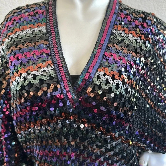 Vintage 70s Harry Acton for party collectibles Woven Black Sequin Blouse… - Picture 4 of 7